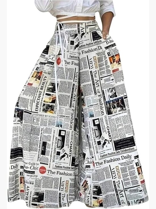 Pants - Plus Size Wide Leg Palazzo Pants with Pockets - Elastic High Waist